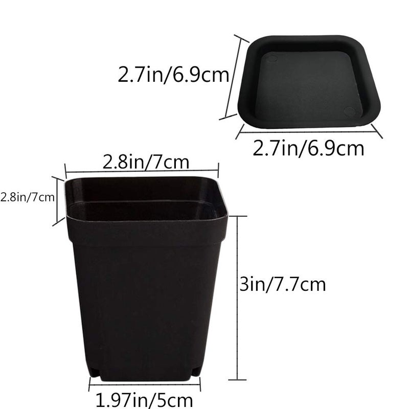 OJYUDD 24 Pack 3 Inch Black Nursery Pot Flower Pots Square Plastic Plant Pot Plastic Starter Pots with Saucer Basket Indoor Outdoor for Your Room,Garden Office and Balcony Decor - Image 2